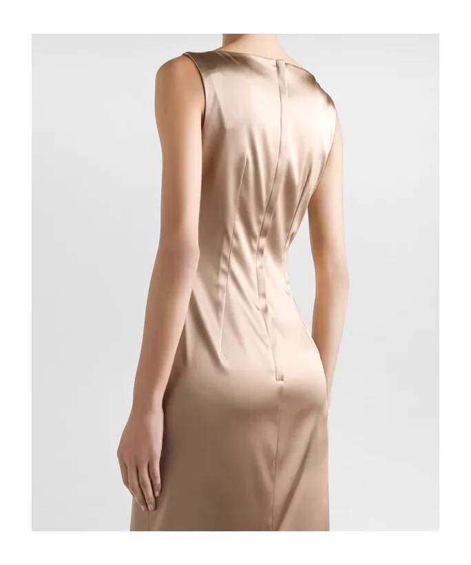 Pleat-Detail Satin Midi Dress