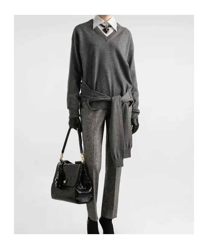 V-Neck Sweater With Tie Detail