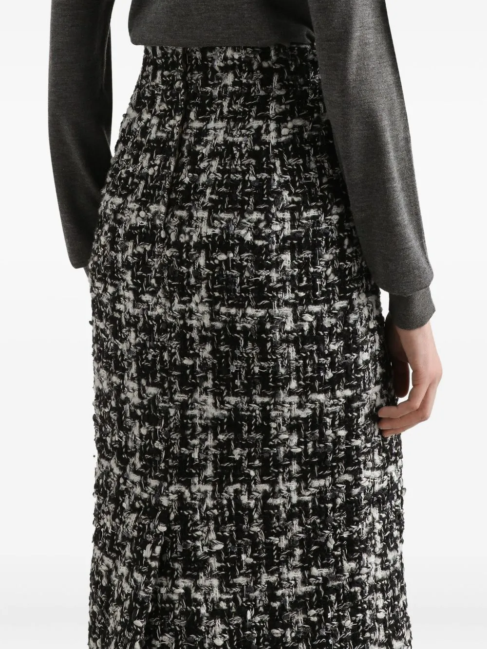 Tweed Checked Midi Skirt