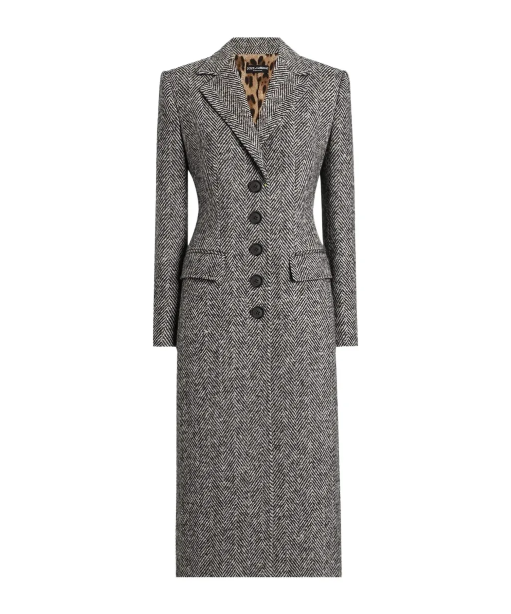 Herringbone Buttoned Coat