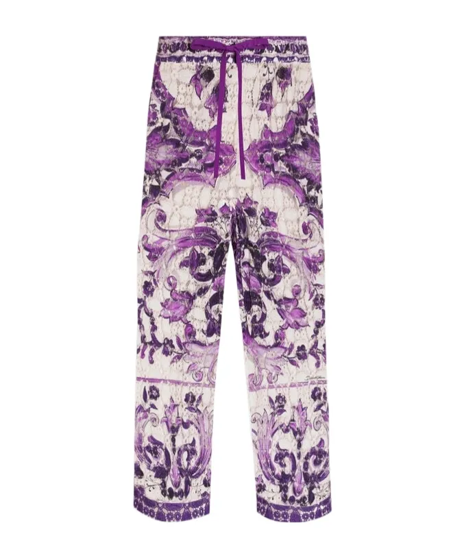 Majolica-Printed Crochet Lace Trousers