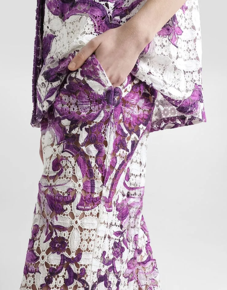 Majolica-Printed Crochet Lace Trousers