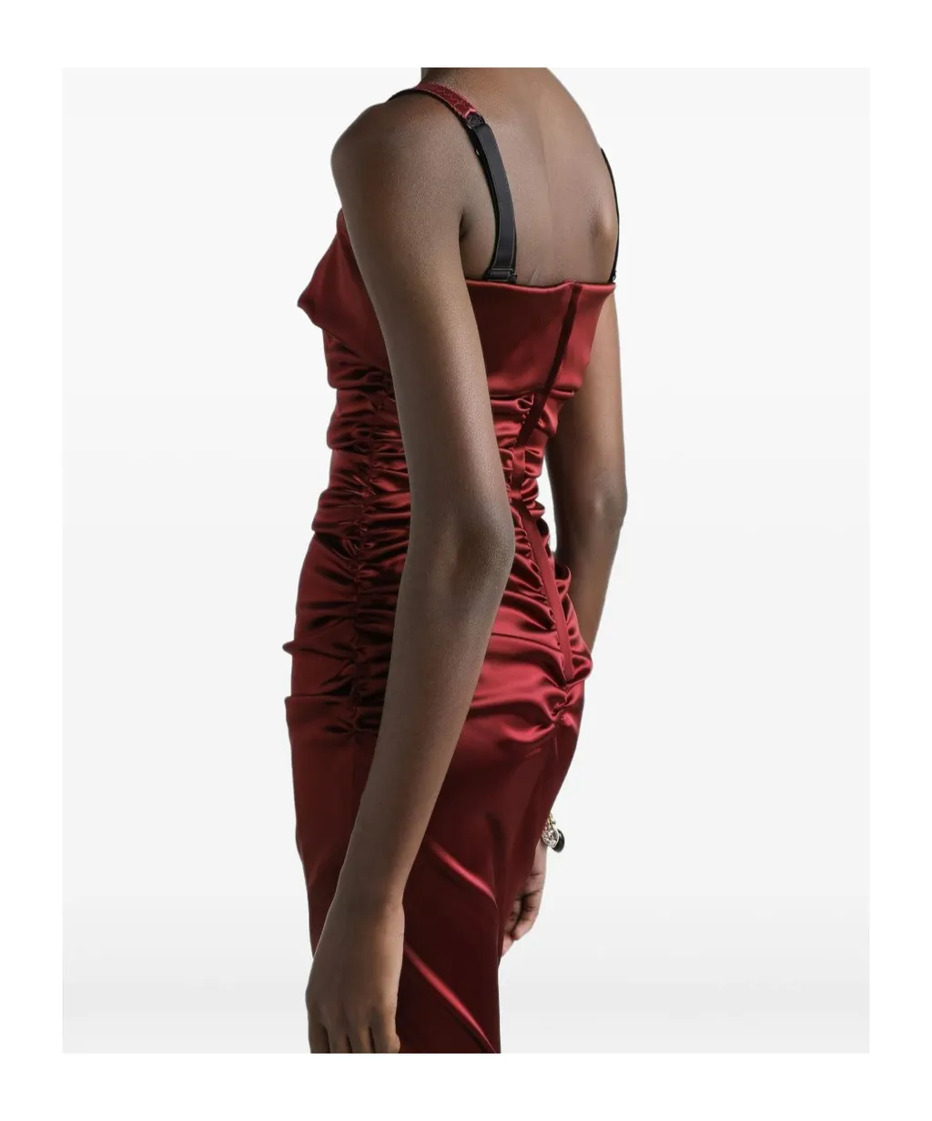 Battened Bodice Midi Satin Dress