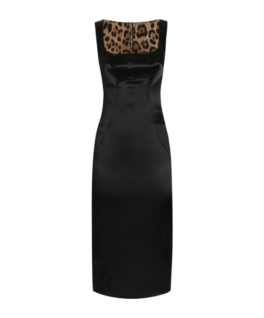 Square-Neck Satin Midi Dress