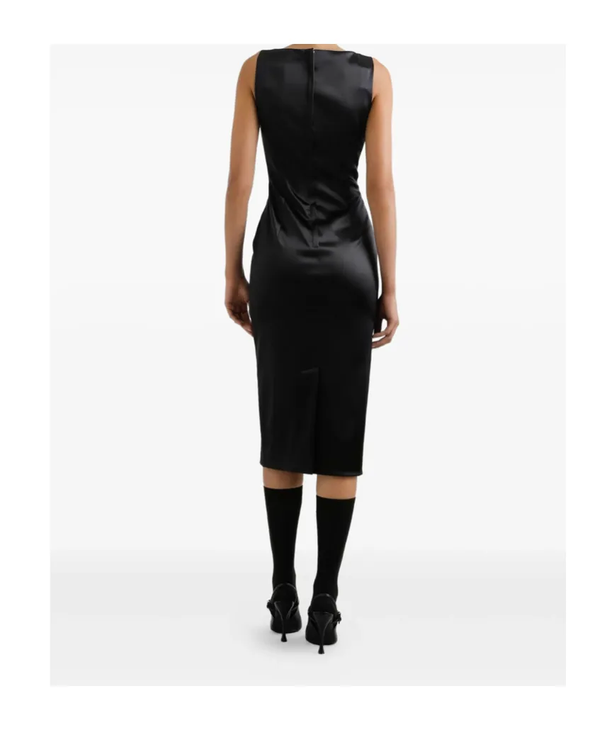 Square-Neck Satin Midi Dress