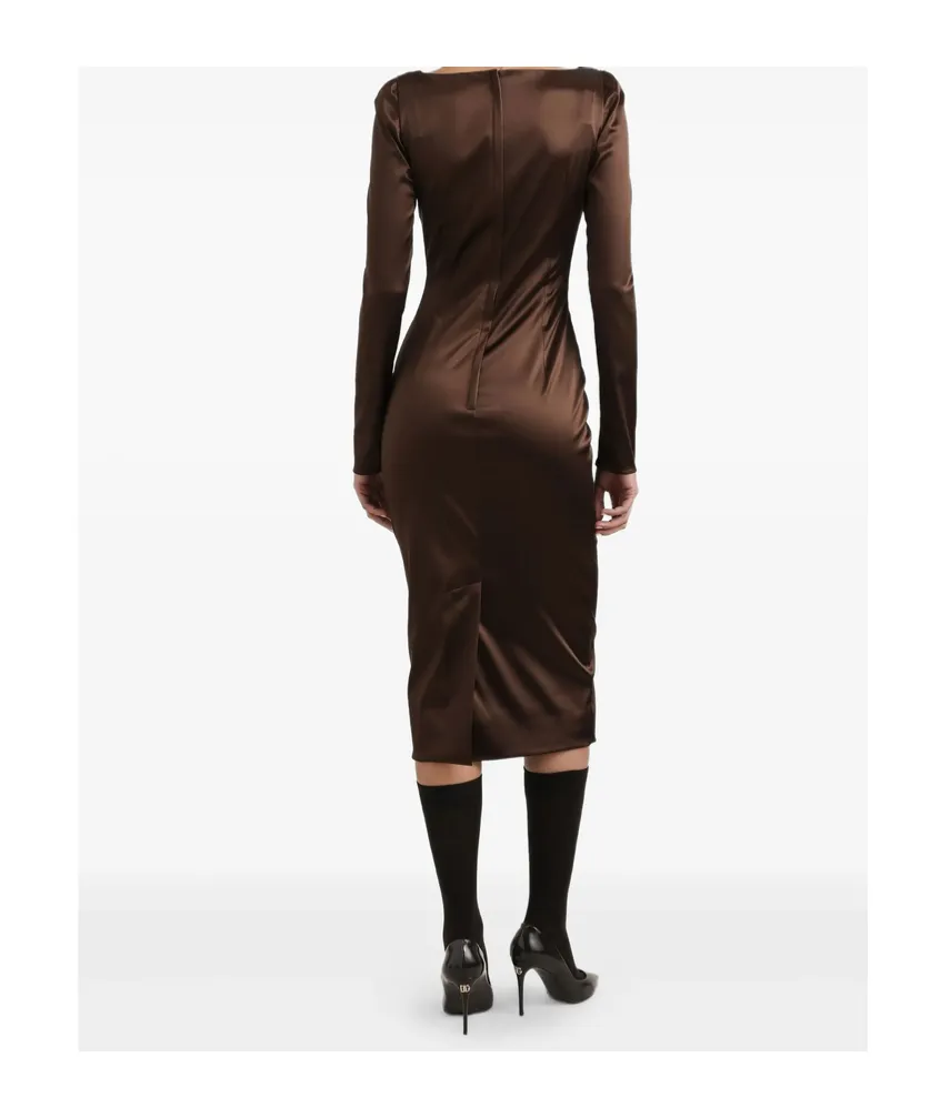 Square-Neck Satin Midi Dress