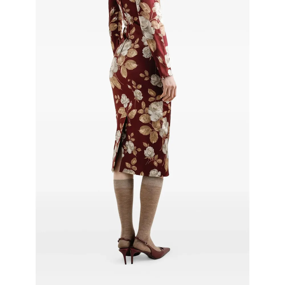 Rose-Print Square-Neck Midi Dress