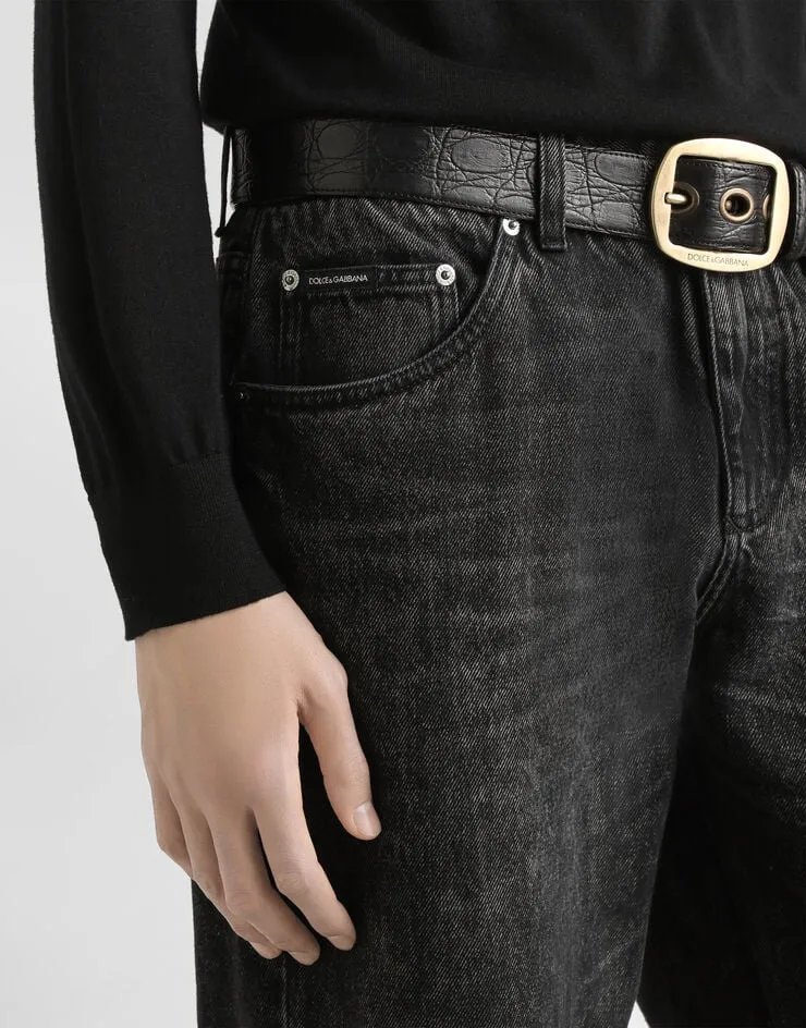 Logo Plaque Cotton Jeans