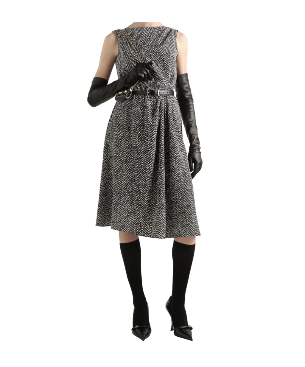 Herringbone Sleeveless Midi Dress