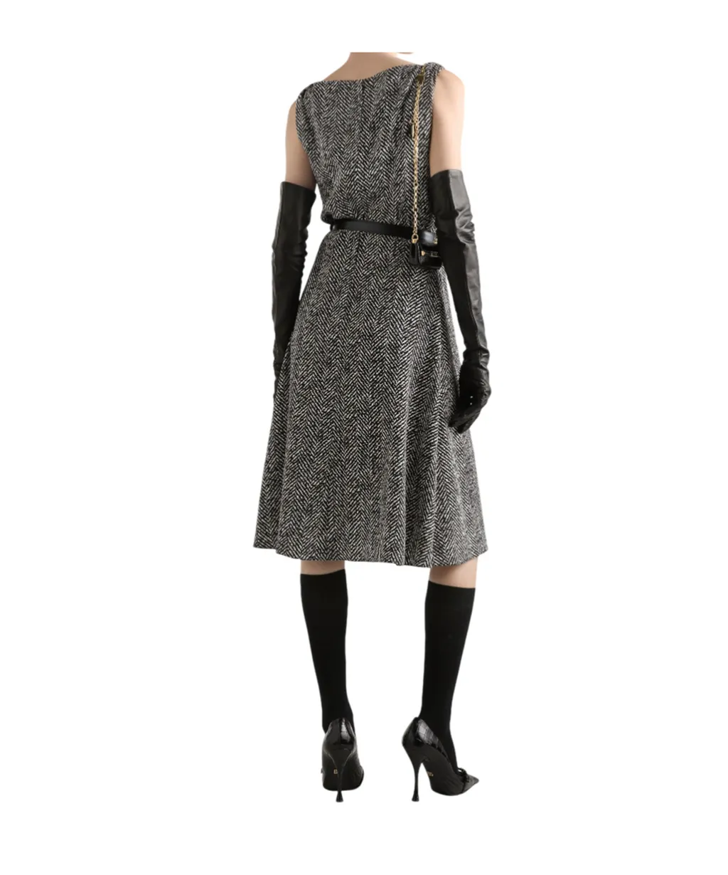 Herringbone Sleeveless Midi Dress