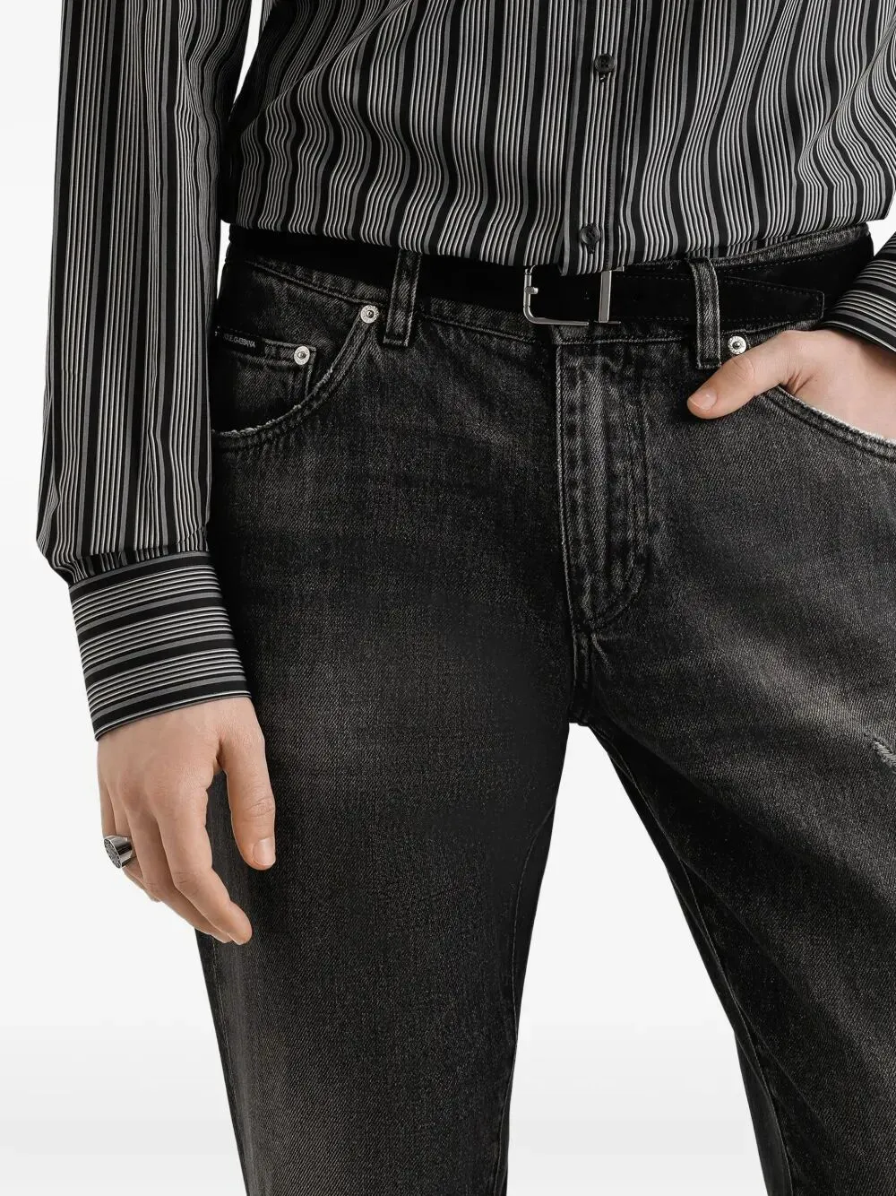 Distressed Logo Plaque Jeans