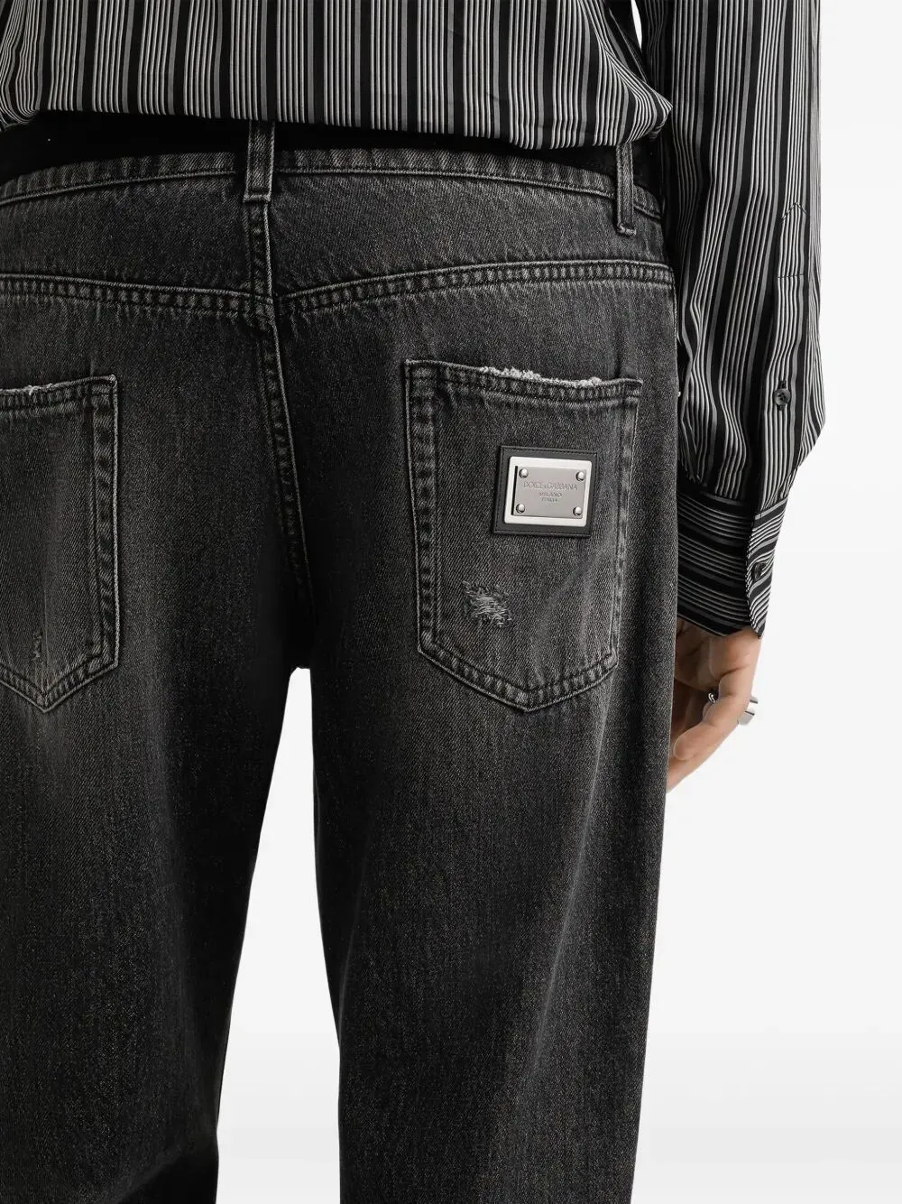Distressed Logo Plaque Jeans
