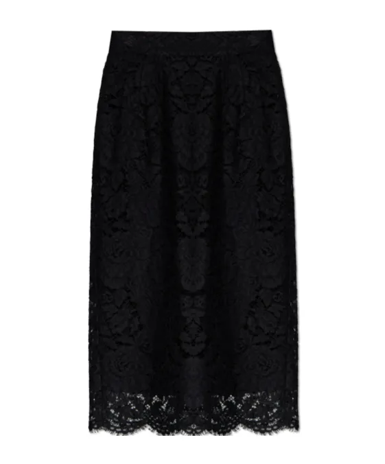 Lace Scalloped-Hem Midi Skirt