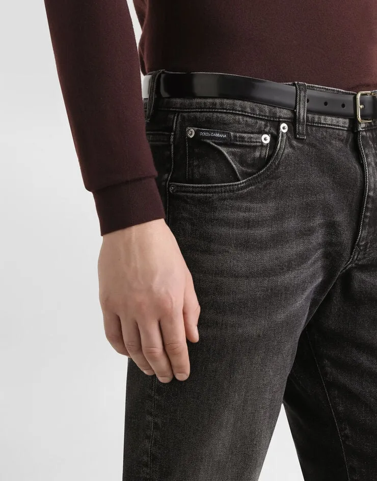 Logo Plaque Faded Jeans