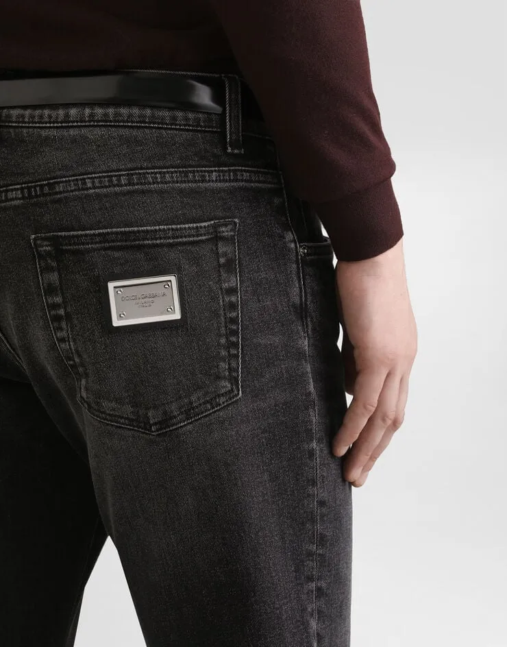 Logo Plaque Faded Jeans