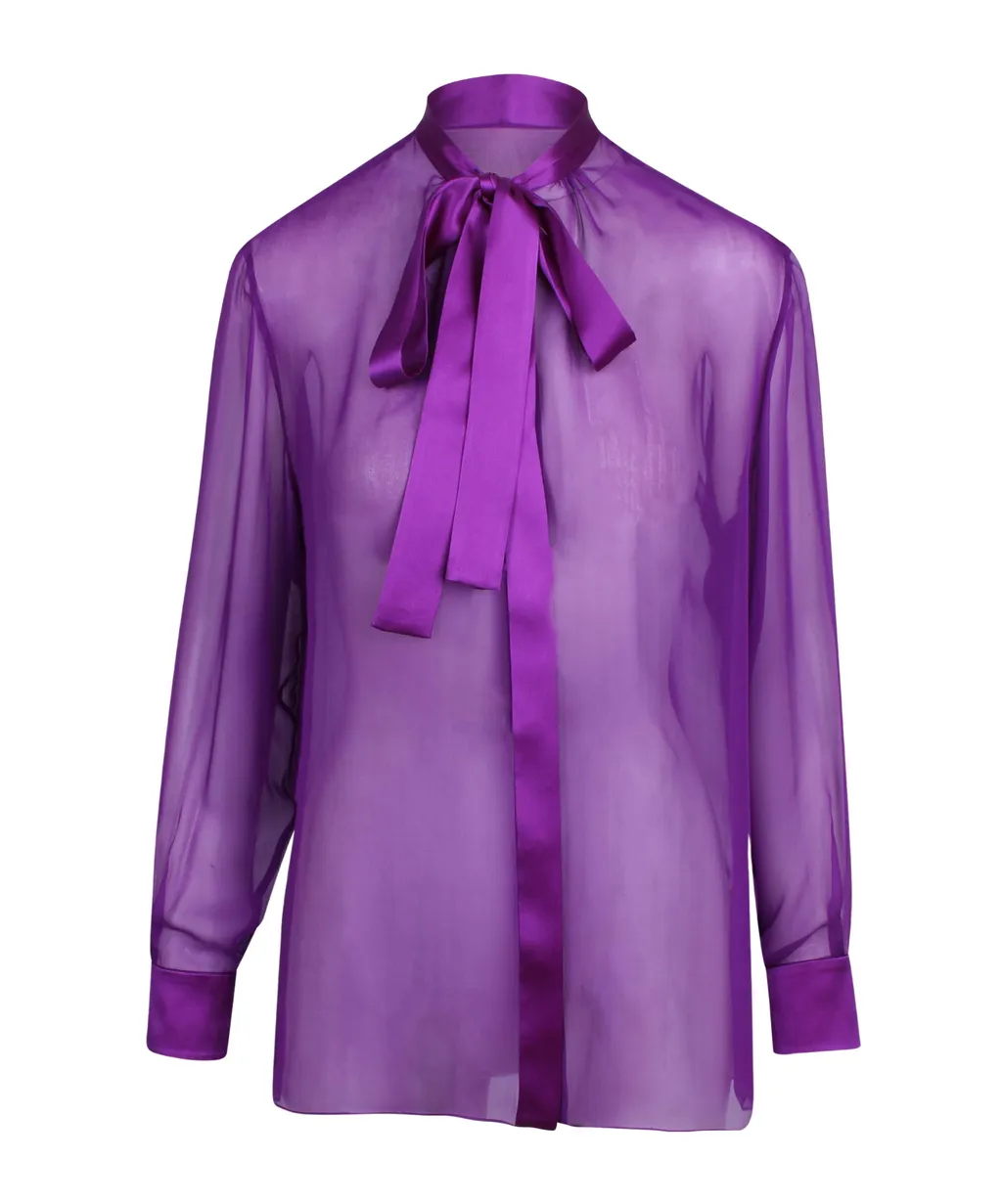 Satin Tie-Neck Shirt