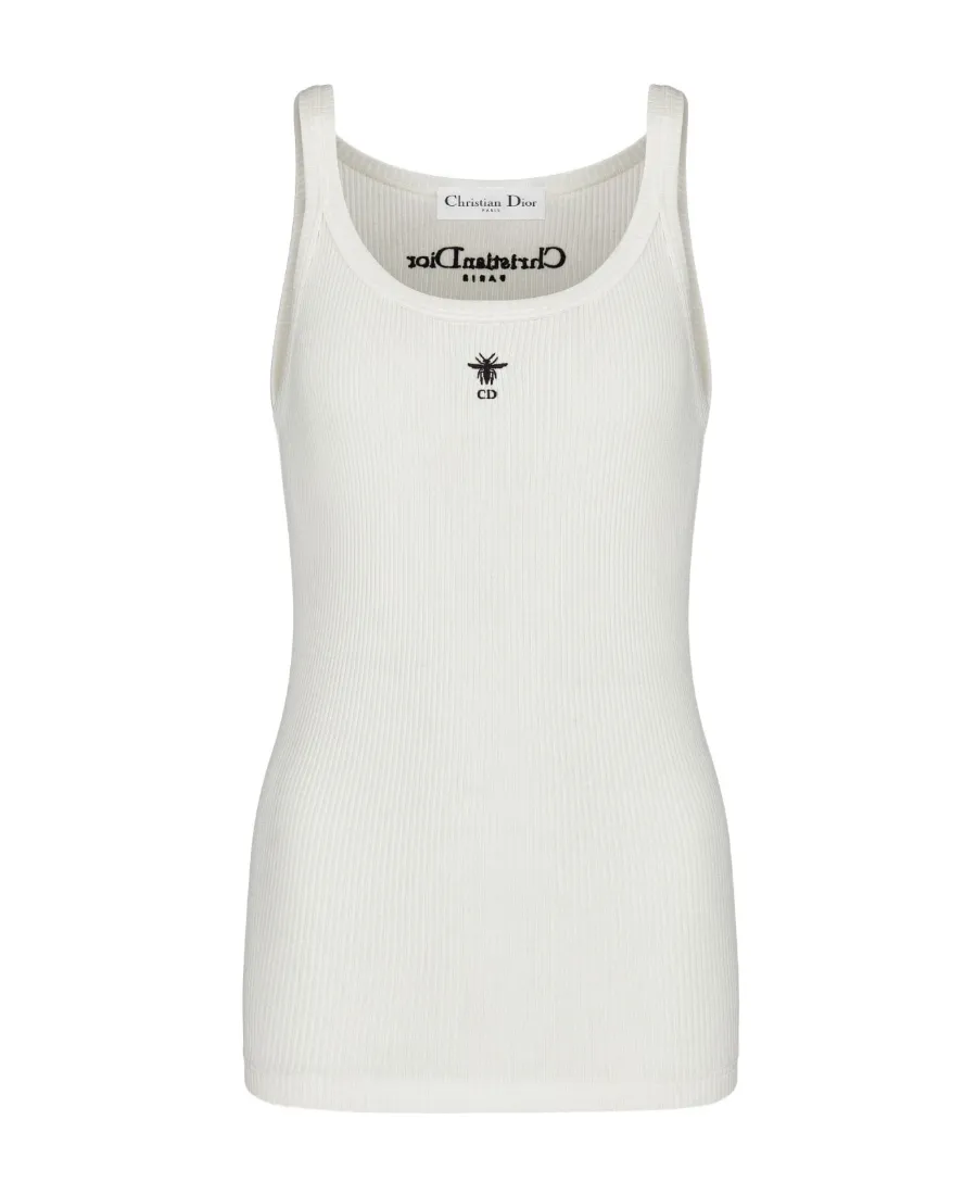 Christian Dior Logo Embroidered Ribbed Singlet