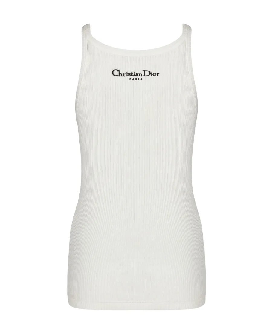 Christian Dior Logo Embroidered Ribbed Singlet
