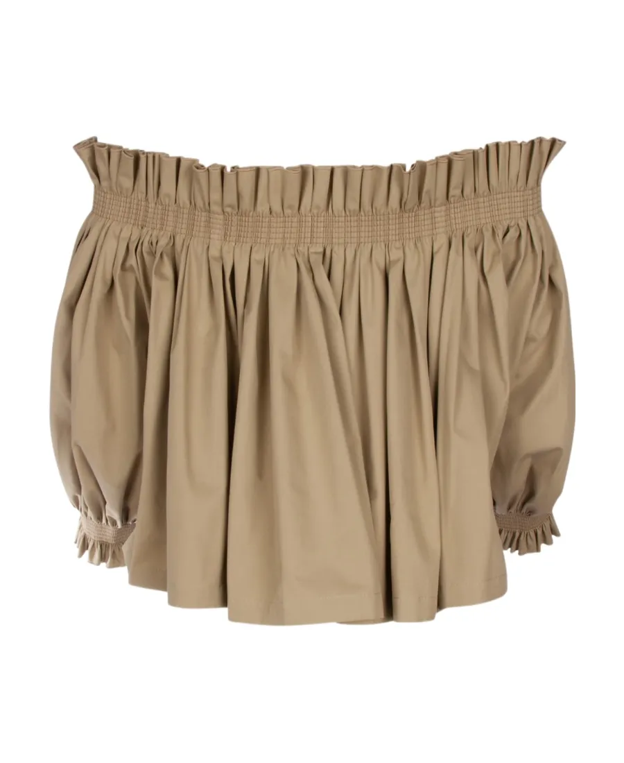 Gather Puff-Shoulder Cropped Blouse