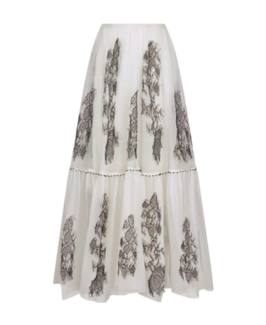 Flared Mesh Midi Skirt