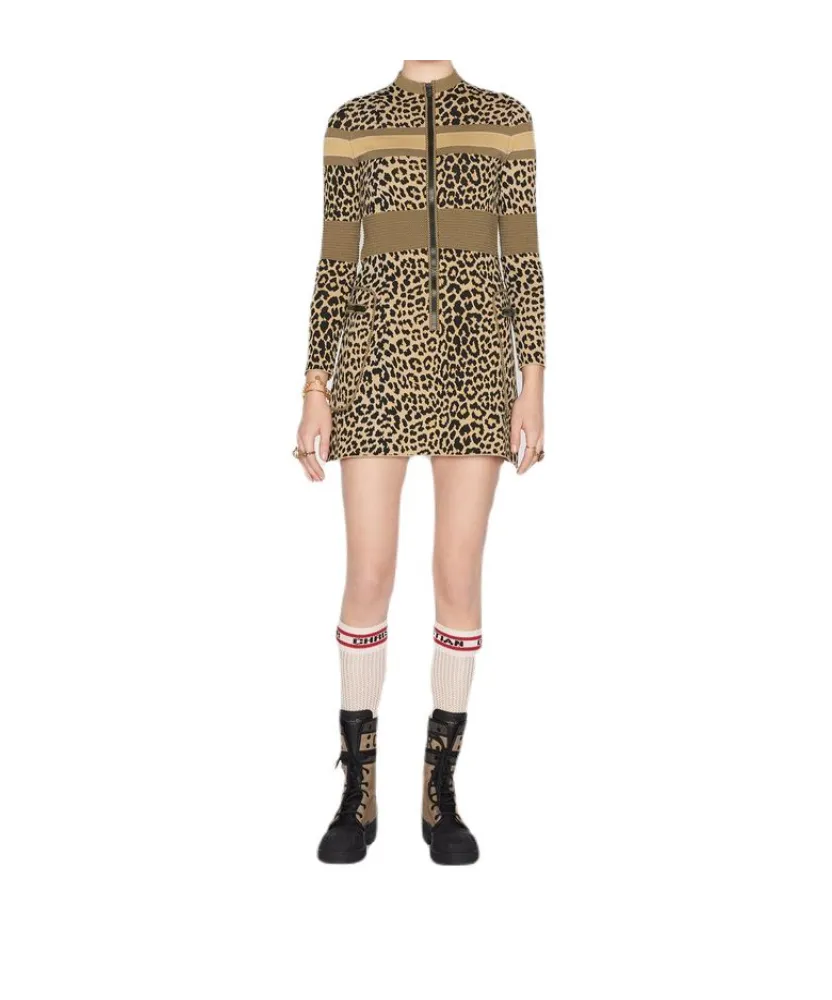 Leopard-Print Long-Sleeved Dress