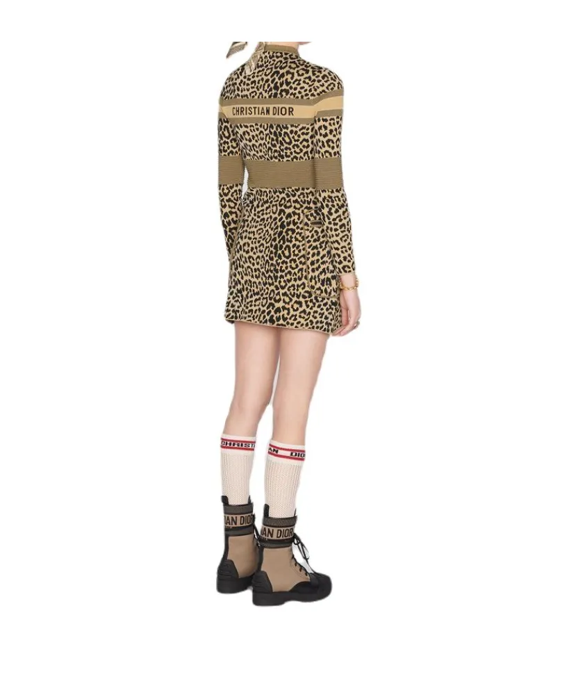 Leopard-Print Long-Sleeved Dress