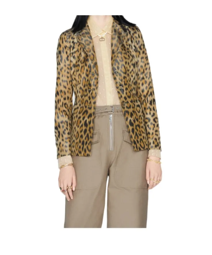 Silk Taffeta Leopard Print Blazer