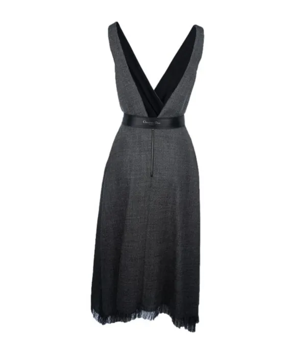 V-Neck Belted Fringed Edge Dress
