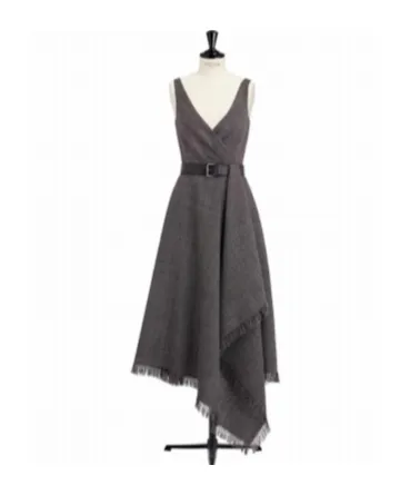 V-Neck Belted Fringed Edge Dress