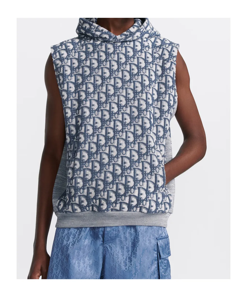 All-Over Logo Patterned Sleeveless Hoodie