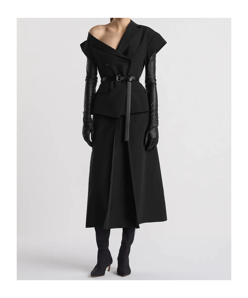 Asymmetric Short-Sleeved Jacket With Belt