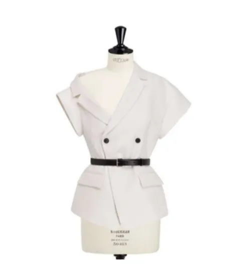 Asymmetric Short-Sleeved Belted Jacket