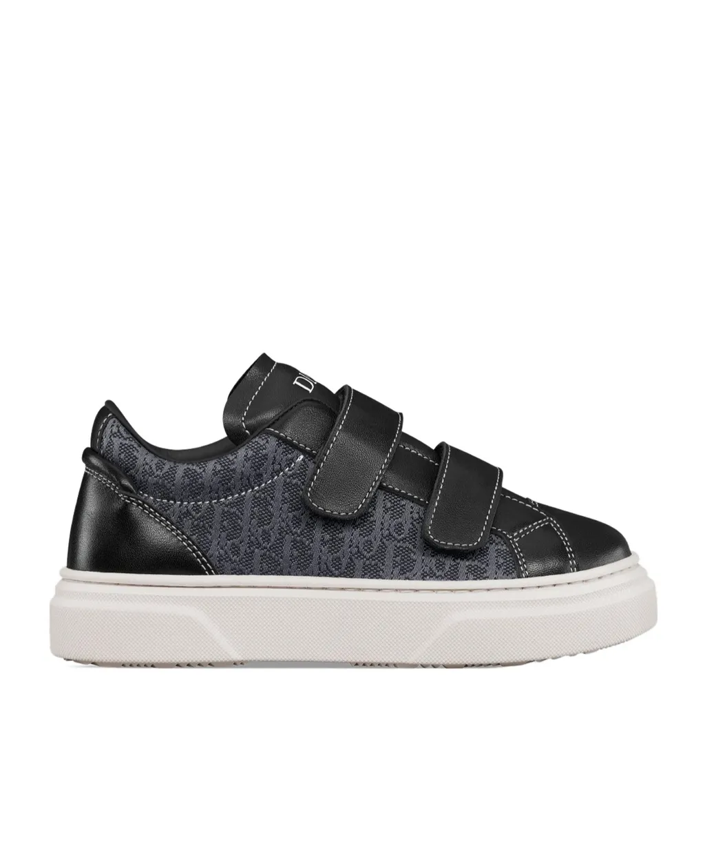 Baby Dior Logo Printed Double-Strap Sneakers