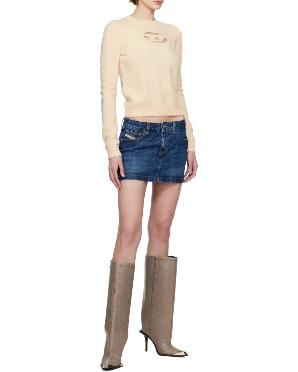 De-Ron Whiskering Effect Denim Mini Skirt