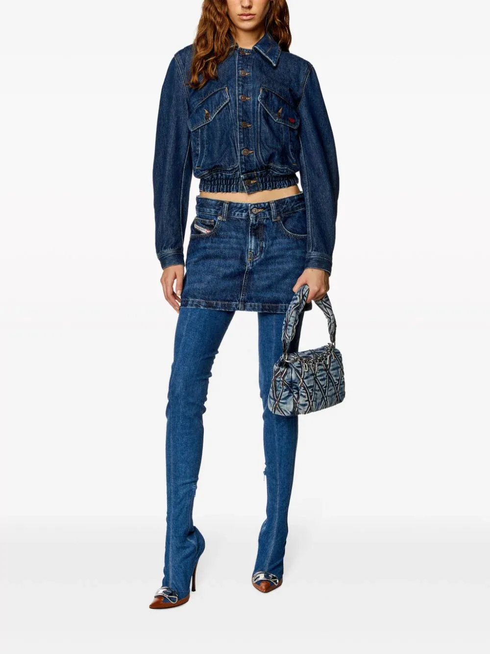De-Ron Whiskering Effect Denim Mini Skirt