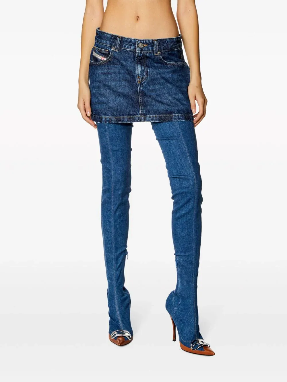 De-Ron Whiskering Effect Denim Mini Skirt