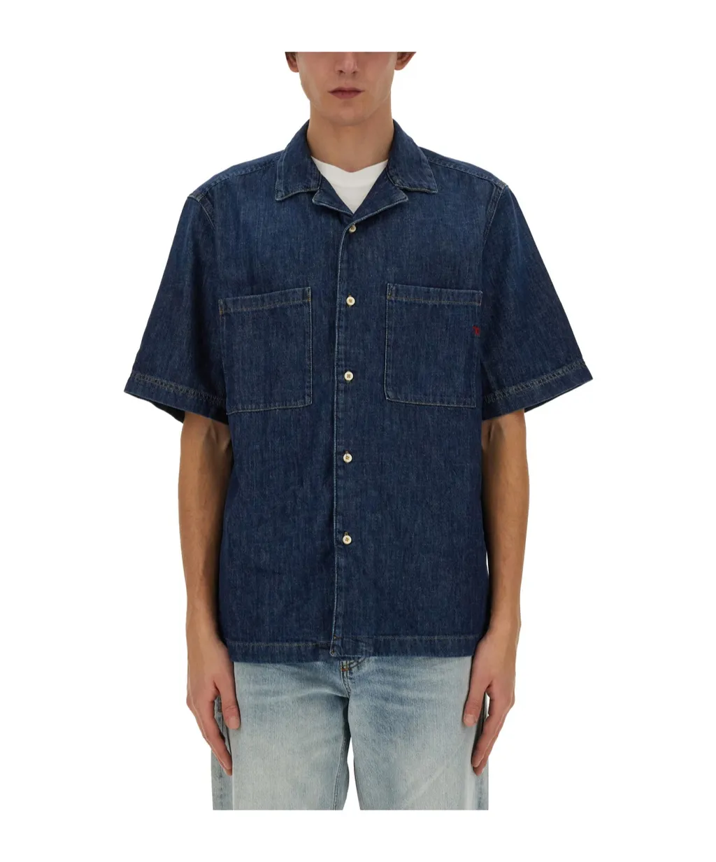 D-Paroshort Logo-Embroidered Short-Sleeved Denim Shirt