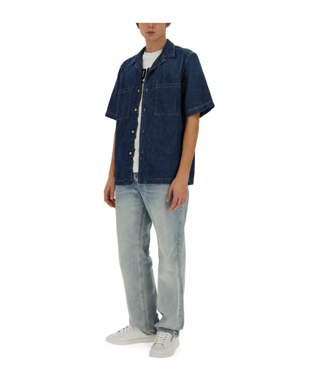 D-Paroshort Logo-Embroidered Short-Sleeved Denim Shirt