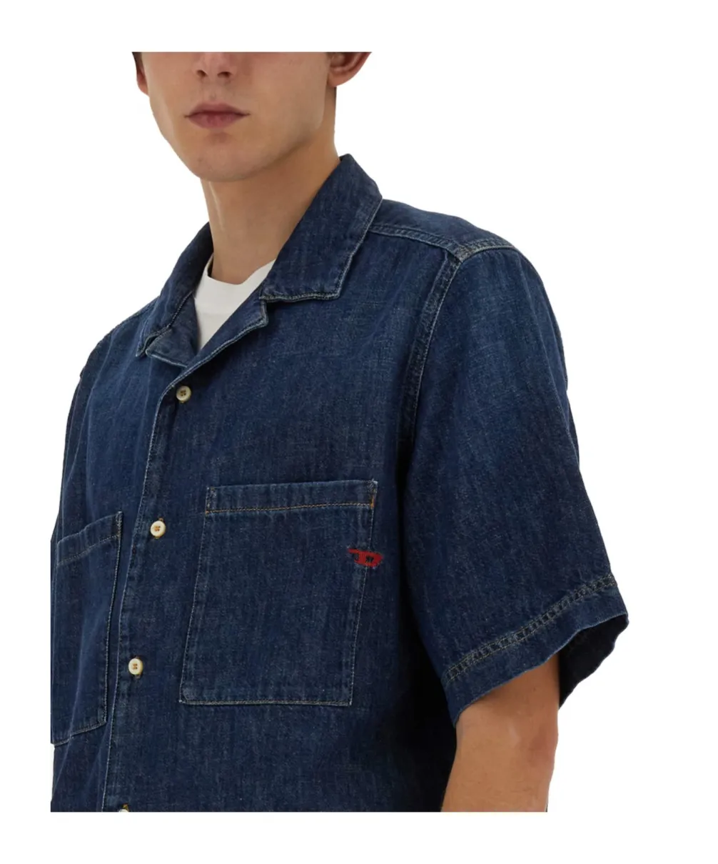 D-Paroshort Logo-Embroidered Short-Sleeved Denim Shirt