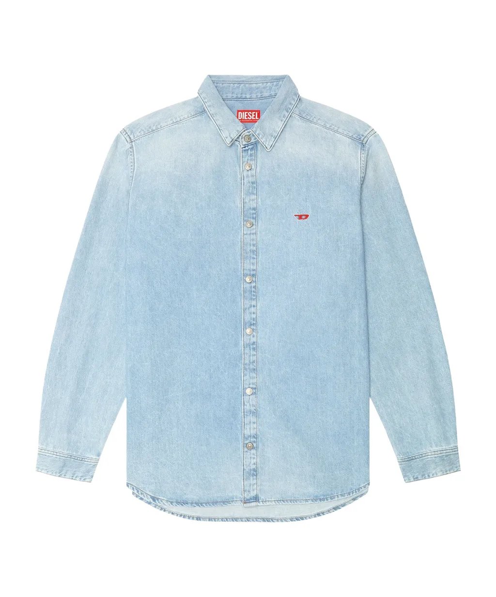 Logo Embroidered Long-Sleeved Denim Shirt