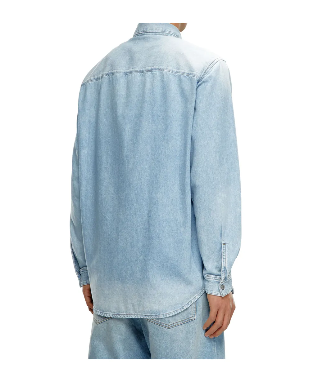 Logo Embroidered Long-Sleeved Denim Shirt