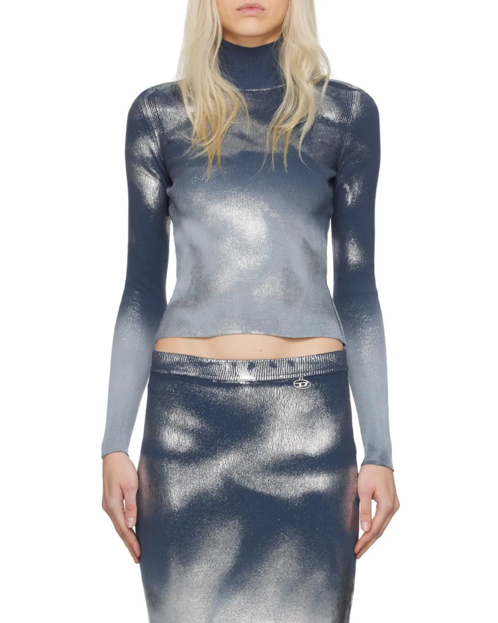 M-Ileen High Neck Metallic-Effect Jumper
