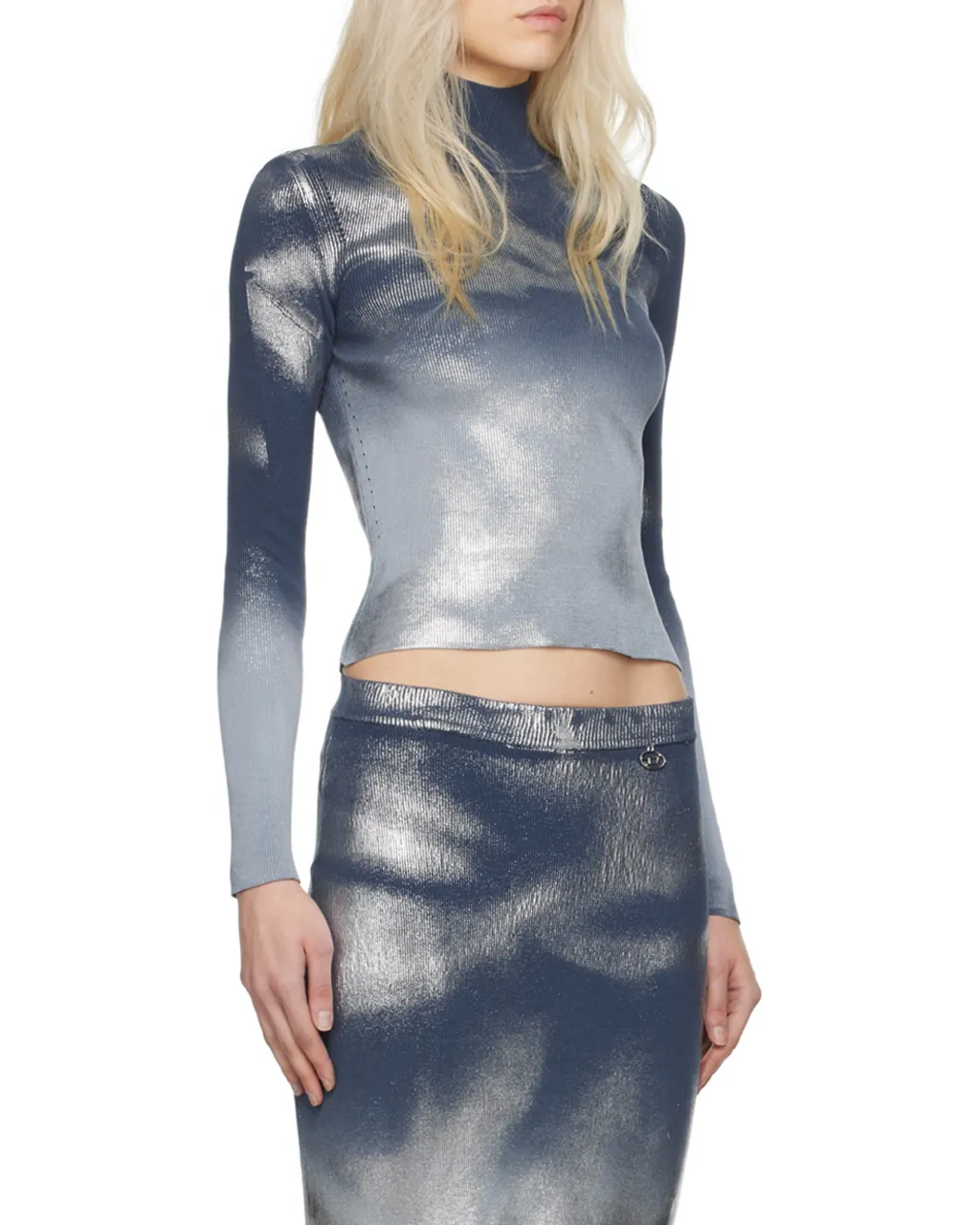 M-Ileen High Neck Metallic-Effect Jumper