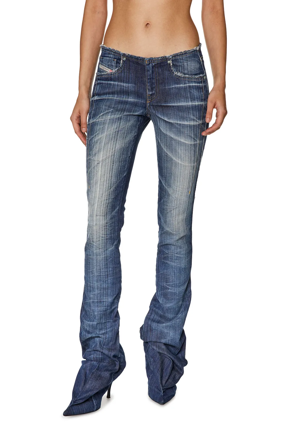 Heeled Low-Rise Bootcut Distressed Jeans