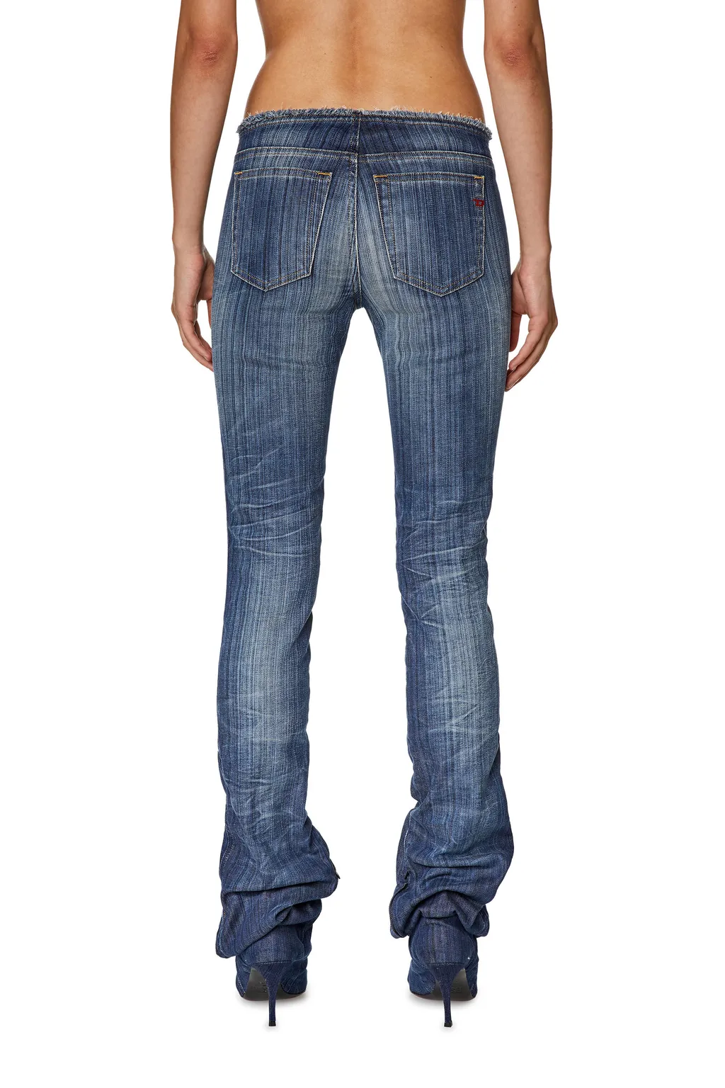 Heeled Low-Rise Bootcut Distressed Jeans