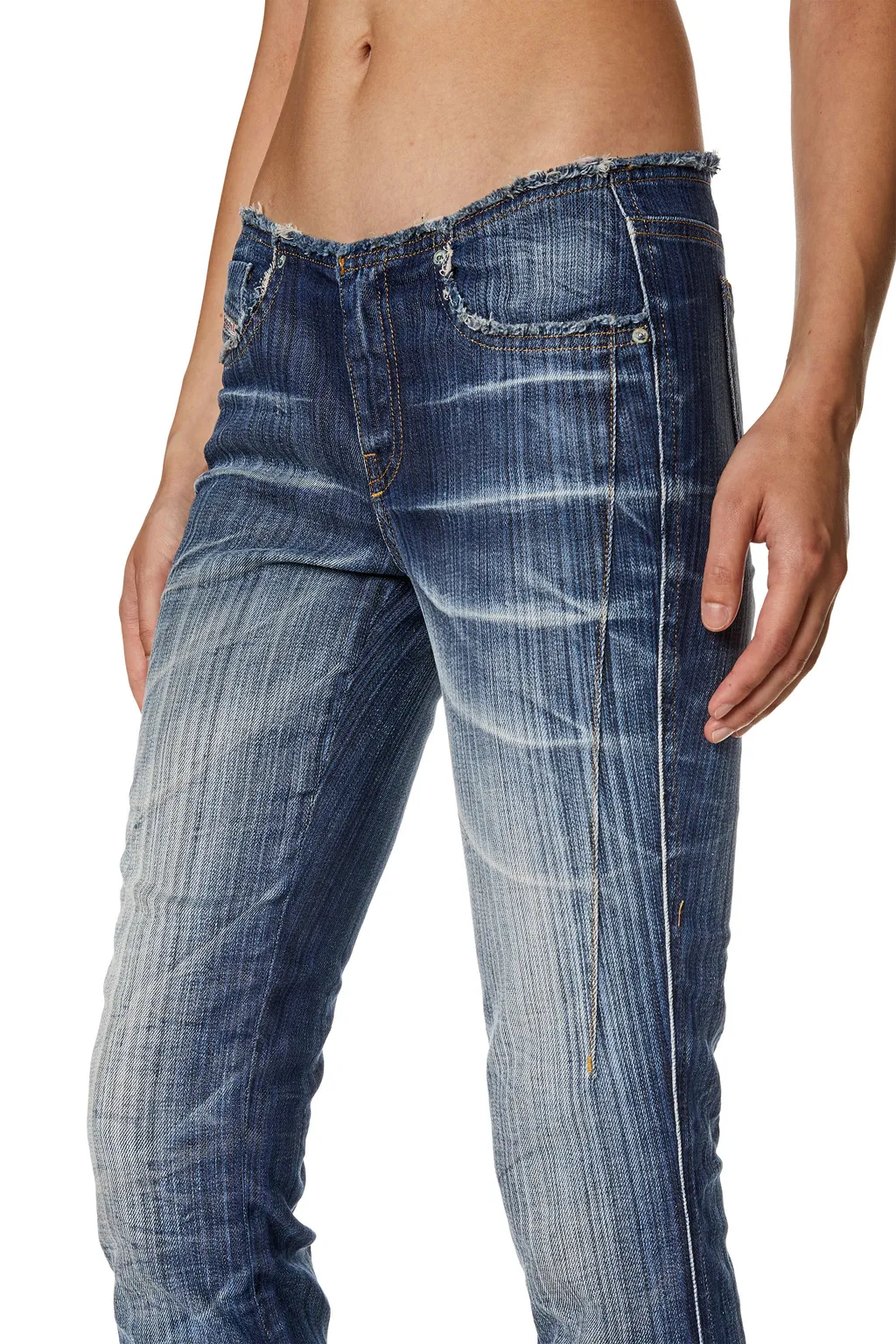 Heeled Low-Rise Bootcut Distressed Jeans