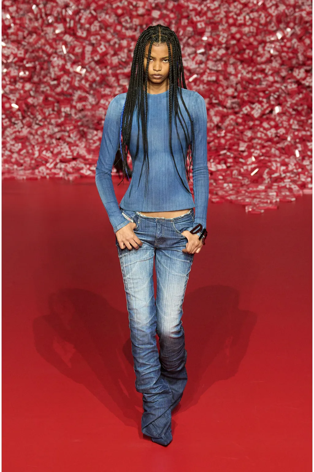 Heeled Low-Rise Bootcut Distressed Jeans