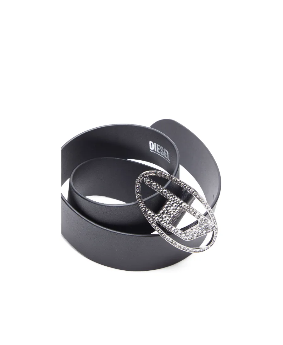 Rhinestone-Logo Leather Belt
