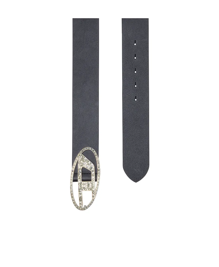 Rhinestone-Logo Leather Belt