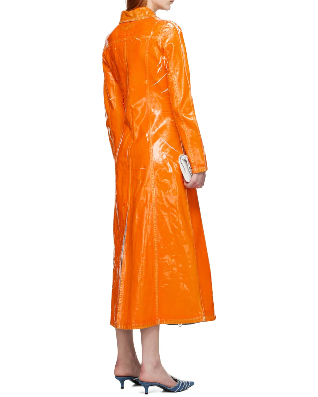 Coated Denim Long-Line Coat